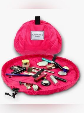 Lay-n-Go Cosmo Layflat Drawstring Cosmetic & Makeup Bag Organizer w/Zip Pocket
